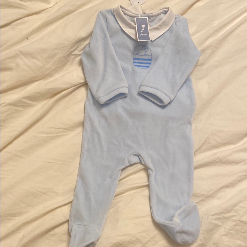 Jacadi Blue and White Footies Cozy One Piece